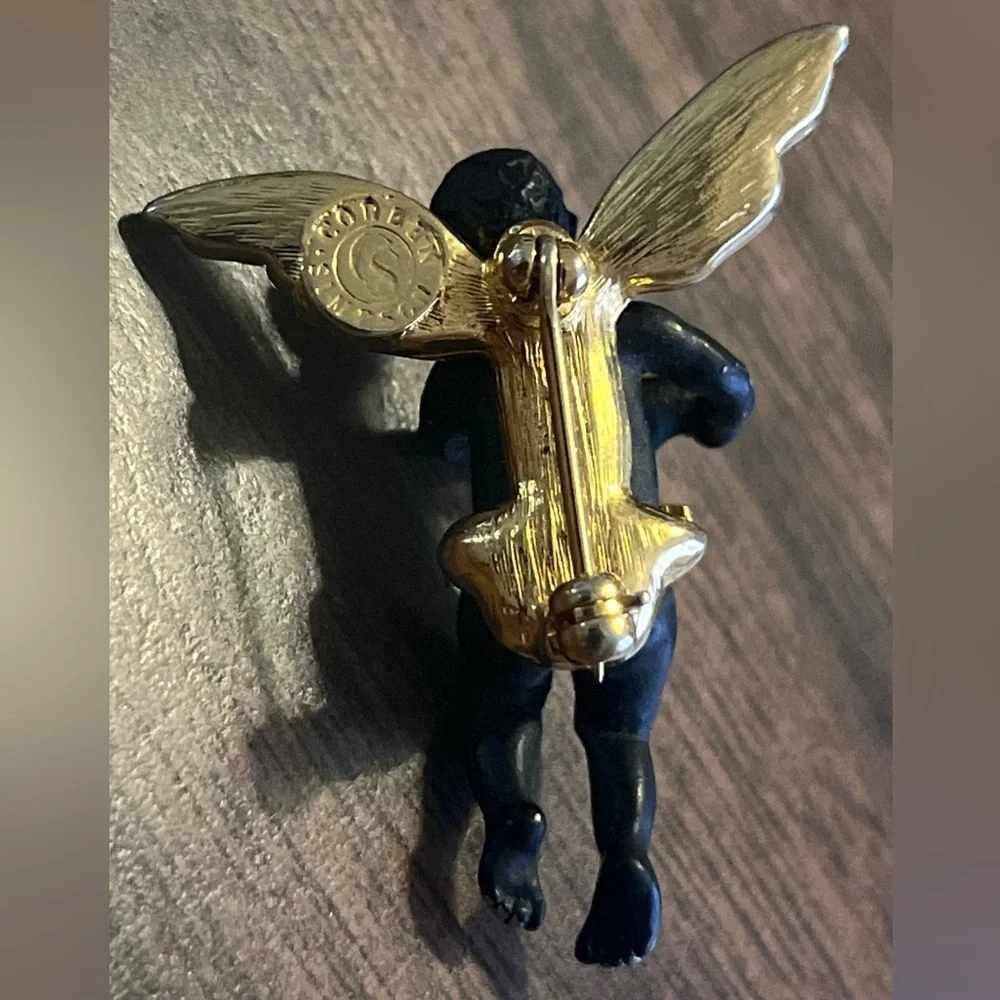 Cherub Angel VTG Heart Pin Brooch by Coreen Simpson
